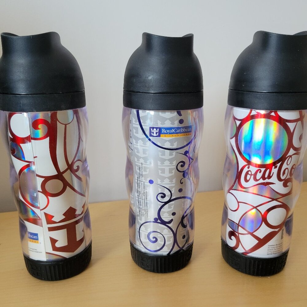 3x Vintage Royal Caribbean Coca Cola 2008 Insulated Travel Tumbler Cup - 24cm